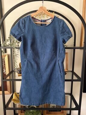 Boden Denim Shift Dress Womens US 8 UK 10 Blue Short Sleeve Stretch Pockets